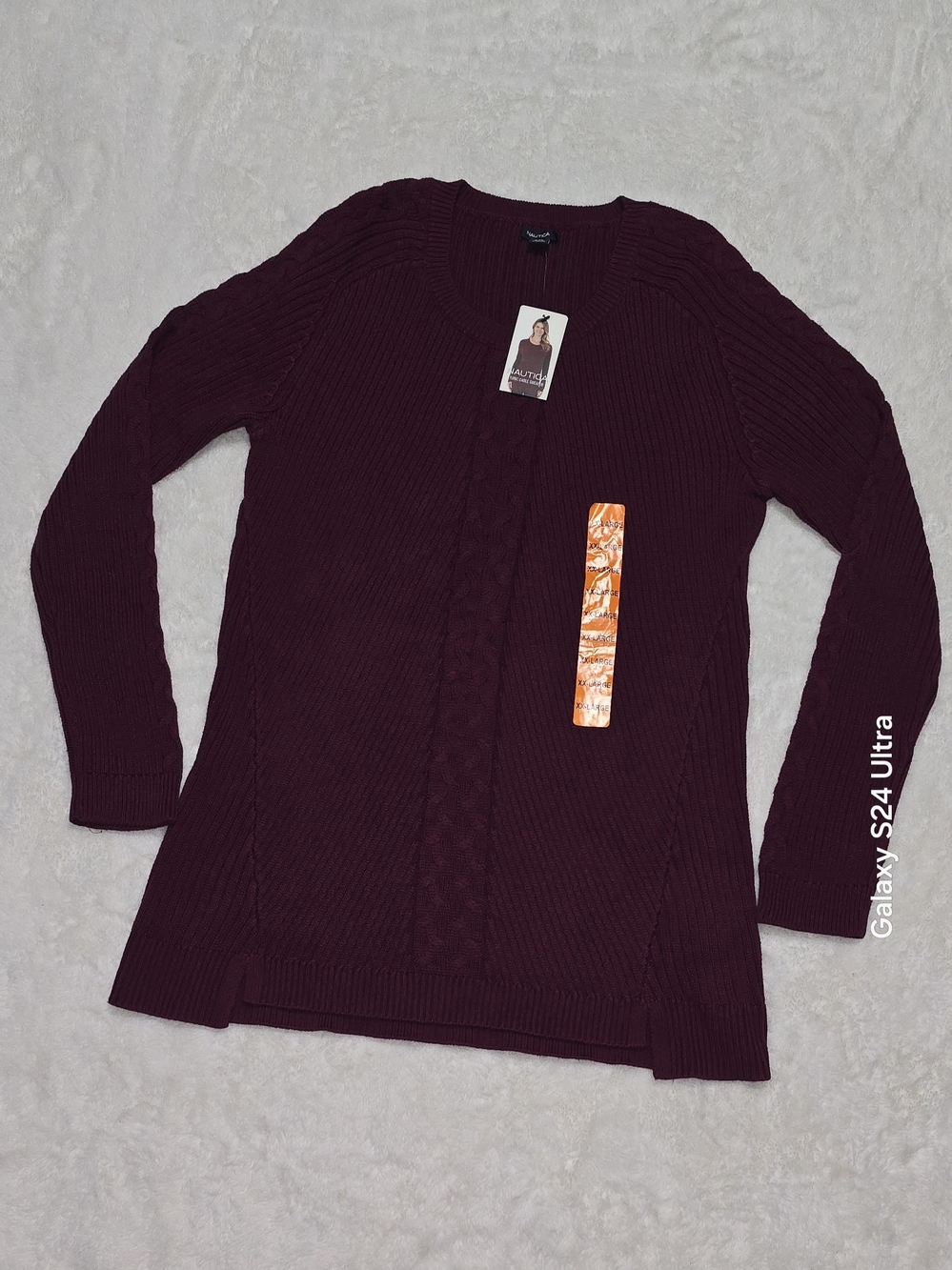 Nautica Women’s Open-Front Cable Knit Cardigan Sweater – Burgundy Maroon (XX-Lar